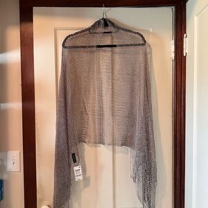 INC International Concepts Open-Knit Fringe Shawl in Heather Gray